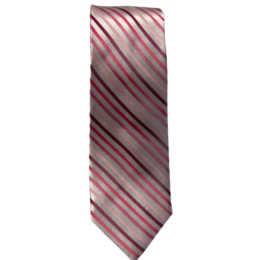 EXPRESS Men Striped Silk‎ Tie Pink White Burgundy Formal Business Preowned Note